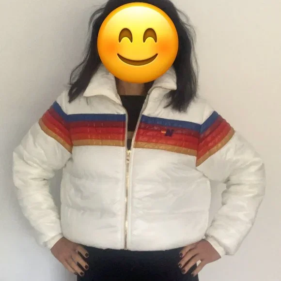 AVIATOR NATION 5 STRIPE LUXE APRES PUFFER JACKET - GLOSSY WHITE - Picture 7 of 8